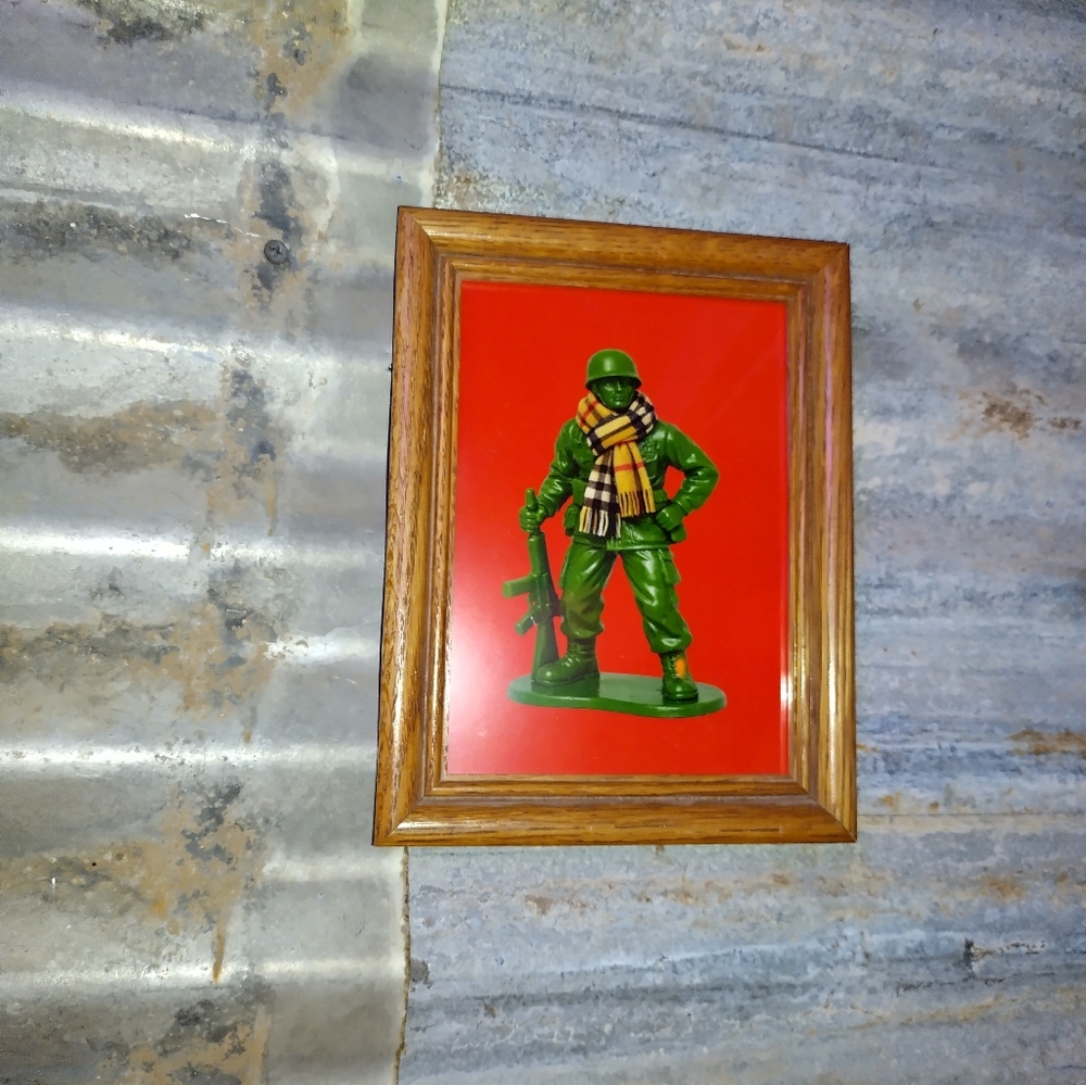 Plastic Army Man In Burberry Scarf Framed Art Print By Neon Nicho